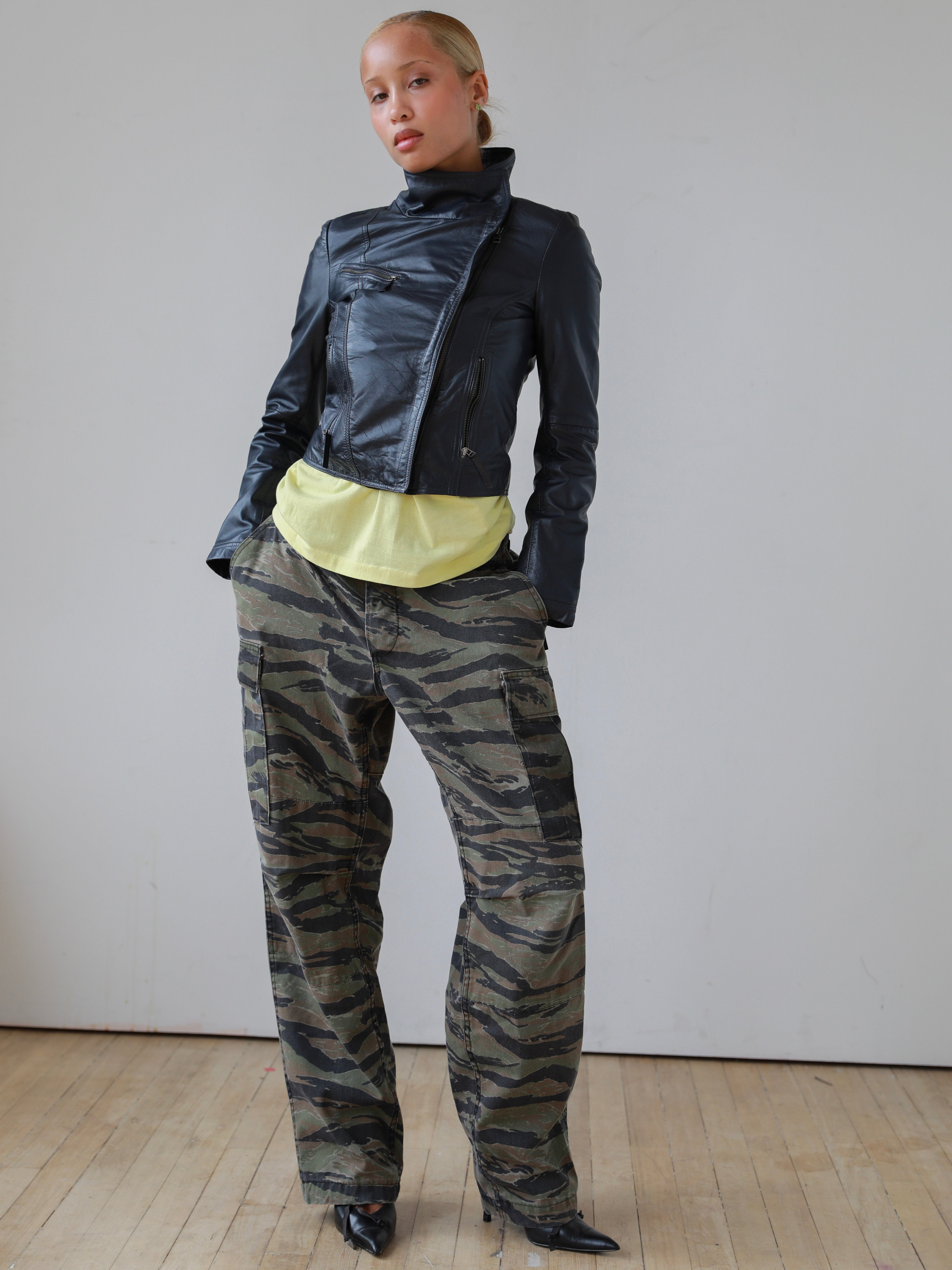 Funnel Neck Leather Jacket