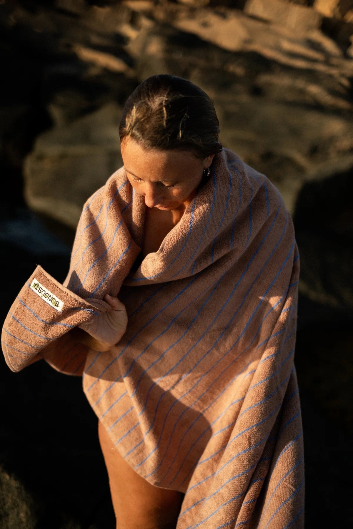 Bongusta Naram Towel - Camel and Ultramarine