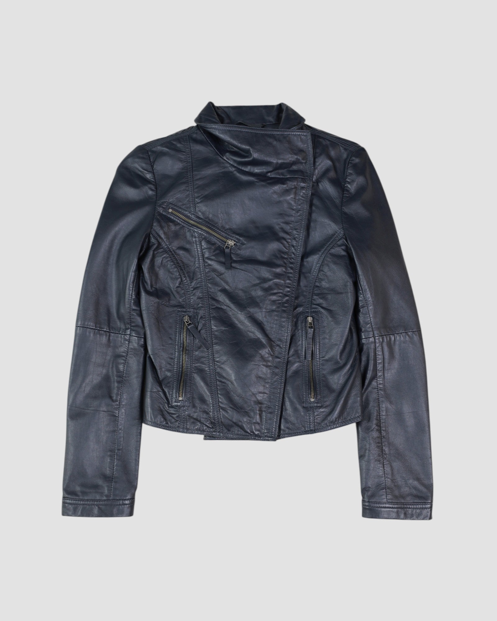Funnel Neck Leather Jacket