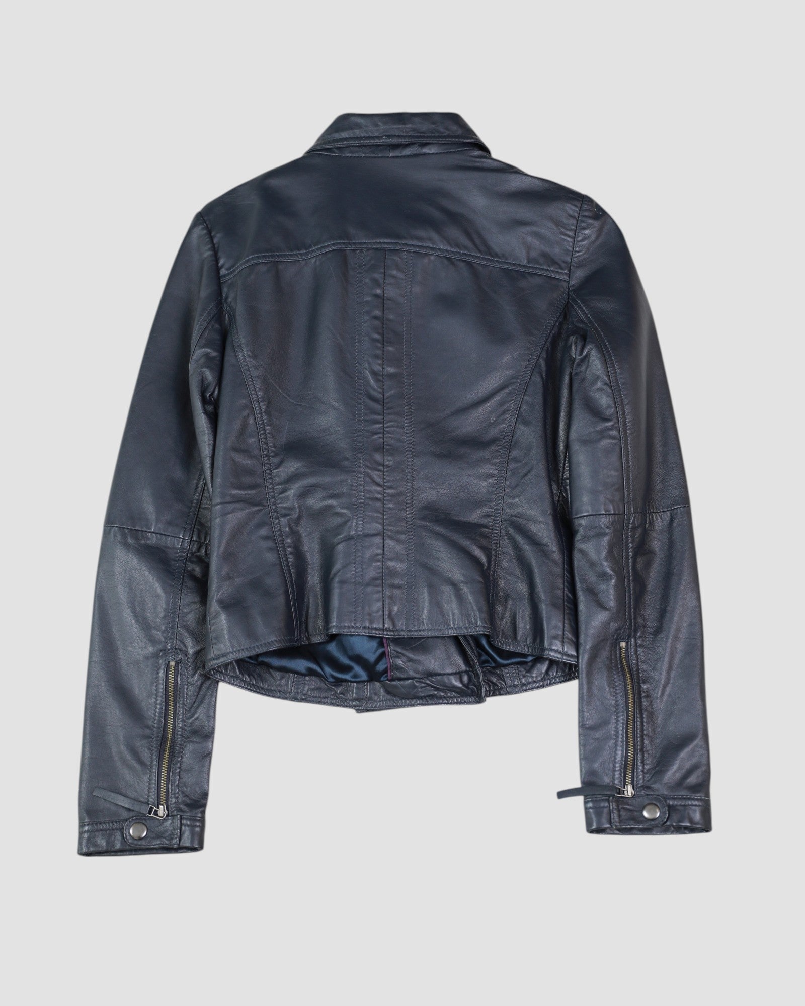 Funnel Neck Leather Jacket